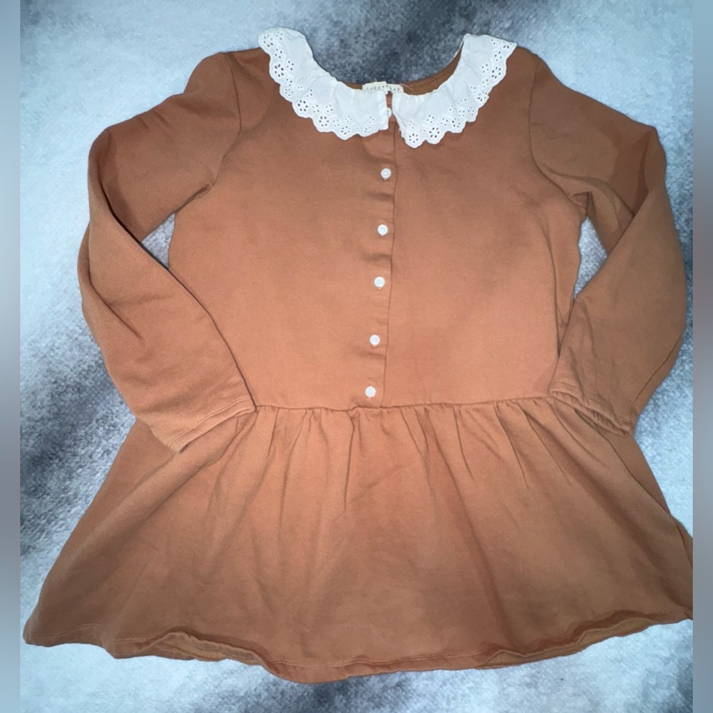 (B2) Copper Key Girls Brown White Vintage-Style Lace Collar Dress‎ XL 16